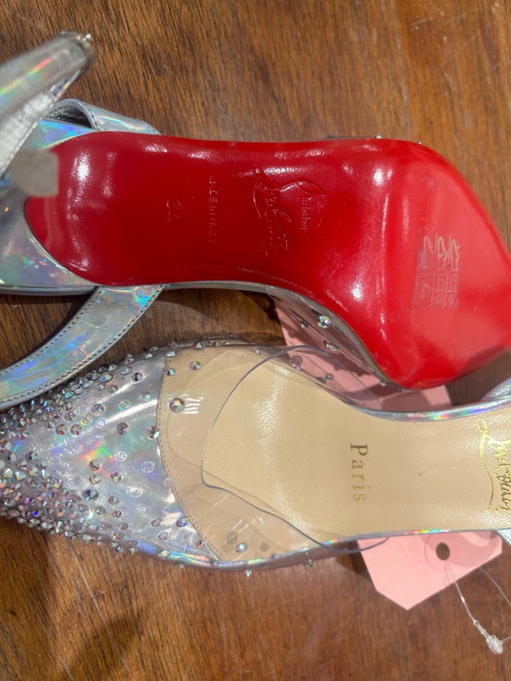 Christian Louboutin Spikaqueen Iridescent Crystal Pointed Slingback Heels - Picture 5 of 5